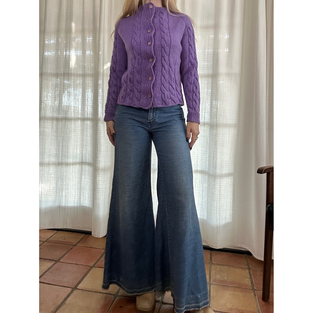 Vintage 60s hand knit purple cardigan sweater